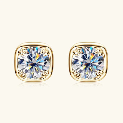 6.5mm 1ct Round Moissanite Stud Earrings 925 Sterling Silver Square Setting
