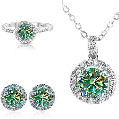 6.5mm Moissanite 925 Sterling Silver Bridal Jewelry Set Ring Earring Pendant