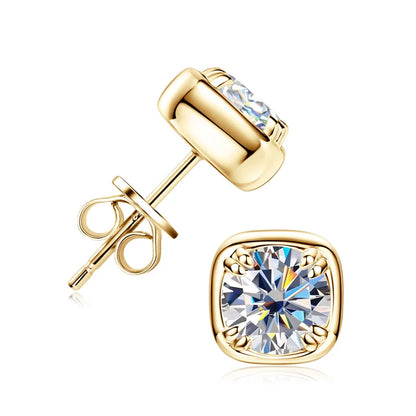 6.5mm 1ct Round Moissanite Stud Earrings 925 Sterling Silver Square Setting
