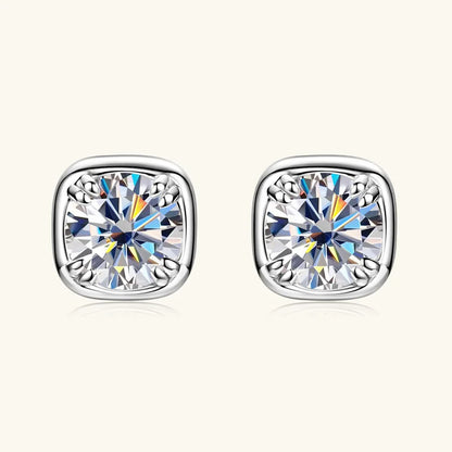 6.5mm 1ct Round Moissanite Stud Earrings 925 Sterling Silver Square Setting