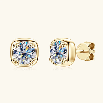 6.5mm 1ct Round Moissanite Stud Earrings 925 Sterling Silver Square Setting