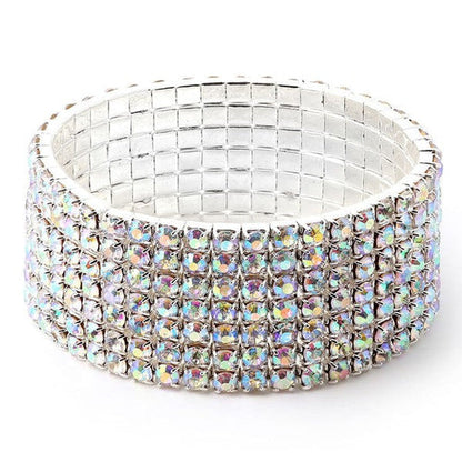 7 Row Stretch Rhinestone Bracelet Gold Crystal Sparkle
