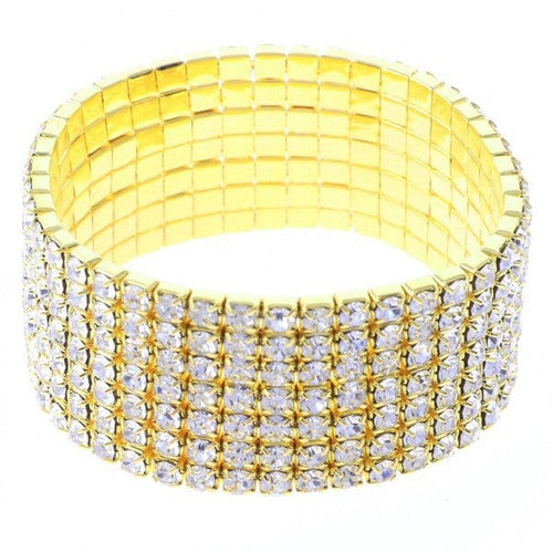 7 Row Stretch Rhinestone Bracelet Gold Crystal Sparkle