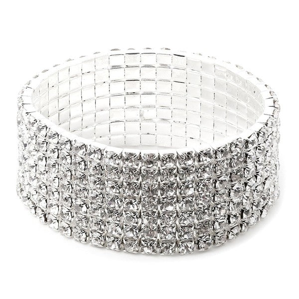 7 Row Stretch Rhinestone Bracelet Gold Crystal Sparkle