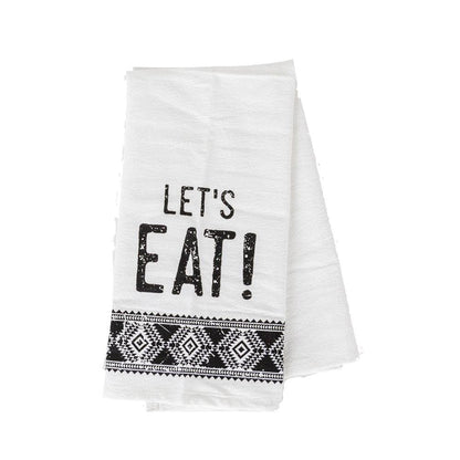 Jacquard Black White Aztec Tea Towel 24 x 17 Kitchen Hand Towel Lets Eat Festive Cotton