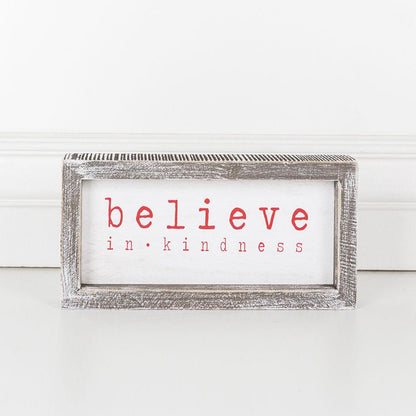Believe In Kindness Wood Sign Christmas Wall Decor 8.5x4x1.5 Framed Rustic Holiday Gift