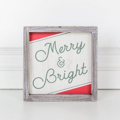Merry And Bright 7 Inch Wood Christmas Wall Sign Red Green White Holiday Home Decor 7x7x1.5