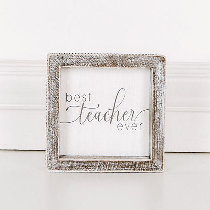 Best Teacher Ever Wooden Sign 5x5 Framed Gift For Teacher Appreciation Teacher Day Classroom Decor