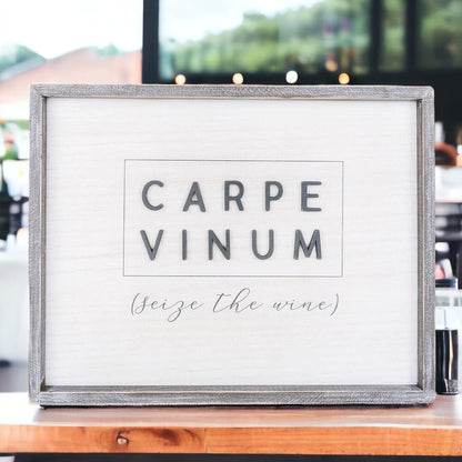 Carpe Vinum XL Large Wooden Framed Wine Sign Wall Decor Seize The Wine Rustic Limited Edition