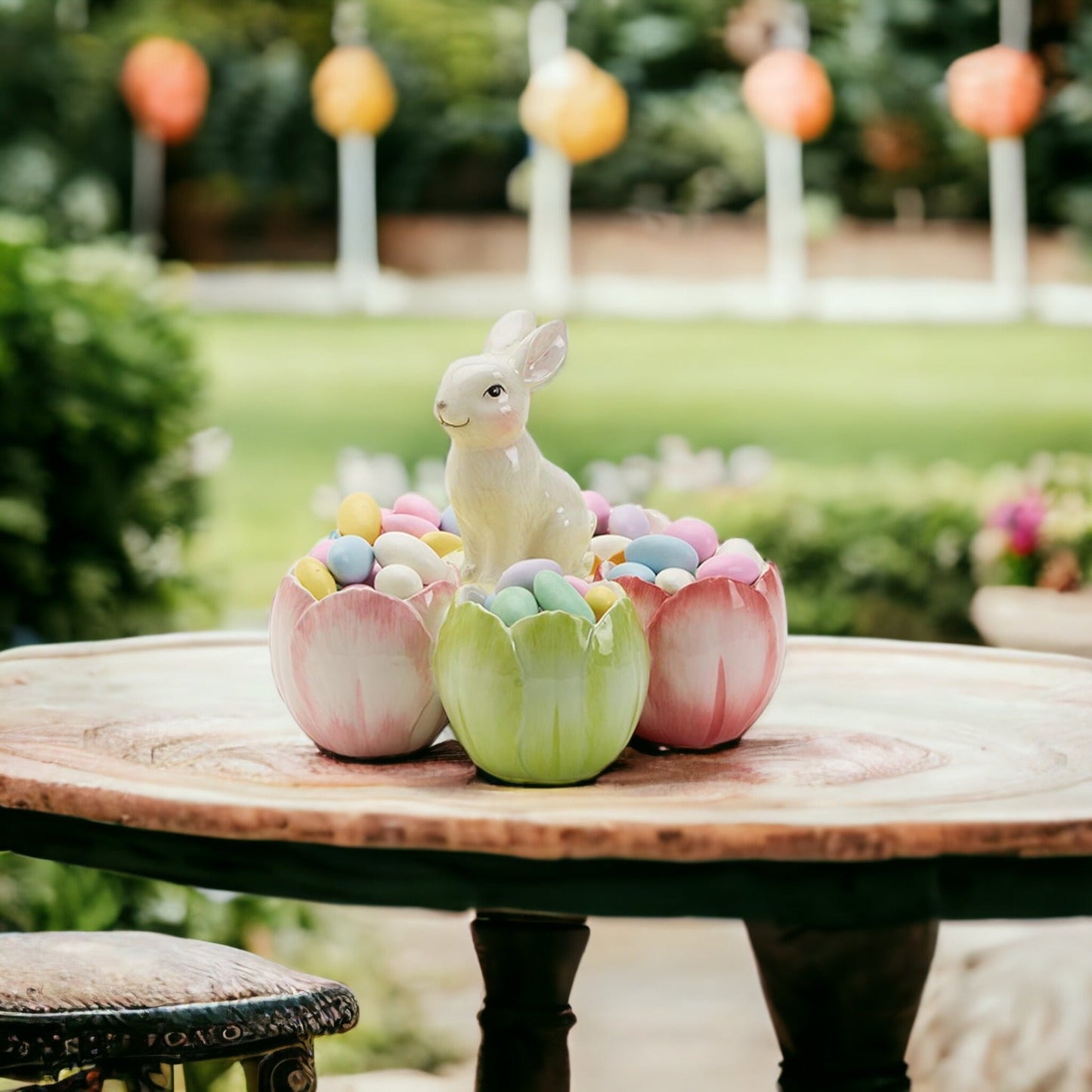Pastel Easter Tidbit Dish Dolomite Bunny Or Bird 7in Spring Table Decor