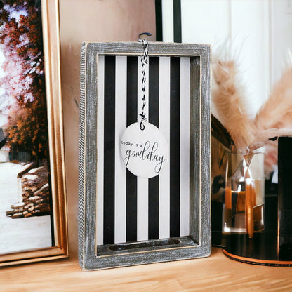 Farmhouse Modern Wooden Tray Black White Striped Decorative Serving Tray 10 x 6 x 1.5 Inch