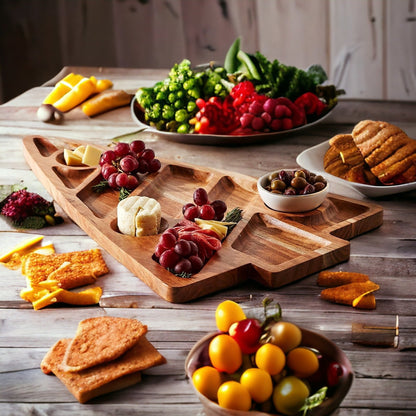 Oversized Acacia Wood Christmas Tree Charcuterie Board With Sectioned Serving