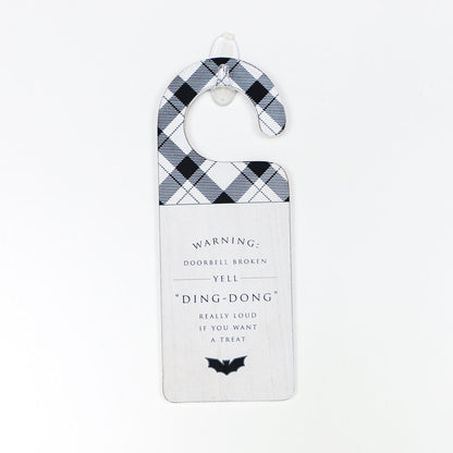 Halloween Double-Sided Door Hanger Spooky Cute Door Knob Sign 5x11.5 Black White