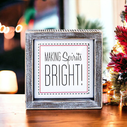Christmas Wooden Sign 5 Inch Framed Making Spirits Bright Holiday Decor