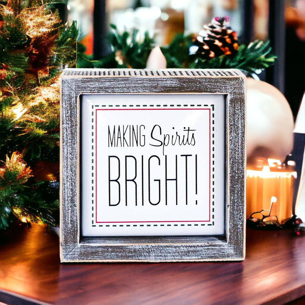 Christmas Wooden Sign 5 Inch Framed Making Spirits Bright Holiday Decor