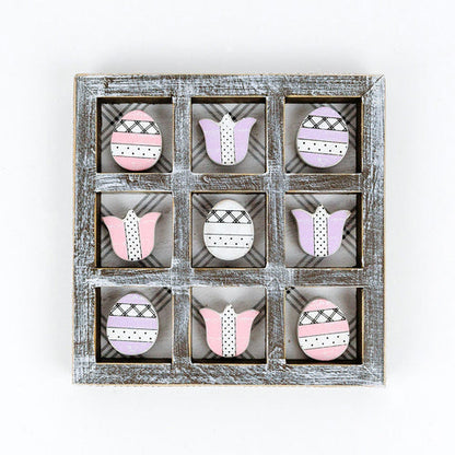 Easter Spring Tic Tac Toe Wooden Game Decor Set Tulip & Egg Pieces - 2 Sizes