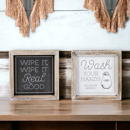 Double Sided Humorous Bathroom Sign Wipe It Real Good Reminder Wash Hands After Use