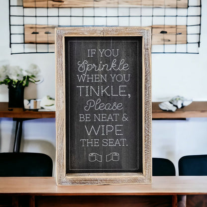Funny Double Sided Wooden Bathroom Sign Aim Sprinkle Tinkle Freestanding Frame Wall Decor
