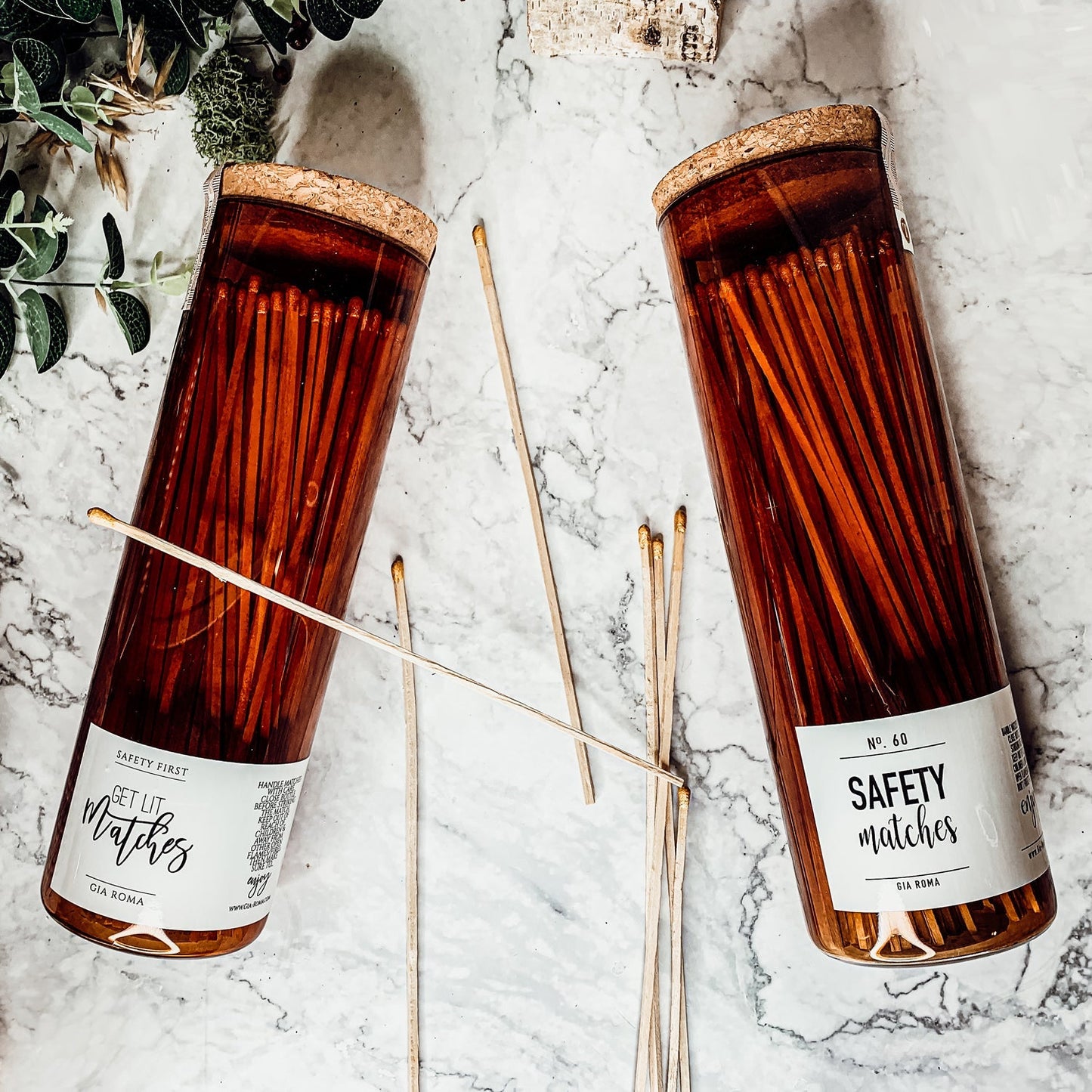 9 Inch Apothecary Matches Extra Large Safety in Amber Glass Jar With Cork Lid