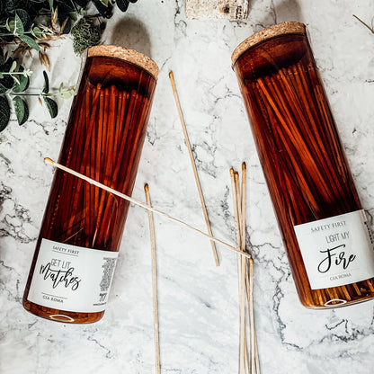 9 Inch Apothecary Matches Extra Large Safety in Amber Glass Jar With Cork Lid