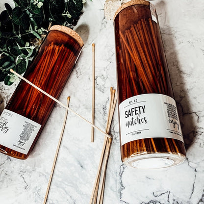 9 Inch Apothecary Matches Extra Large Safety in Amber Glass Jar With Cork Lid