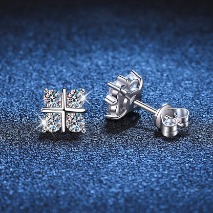 925 Sterling Silver 0.8Ct x2 Moissanite Stud Earrings 1.6Ct Total Classic Luxury
