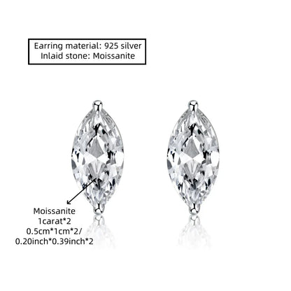 925 Sterling Silver 1ct Marquise Moissanite Stud Earrings Unisex Couple