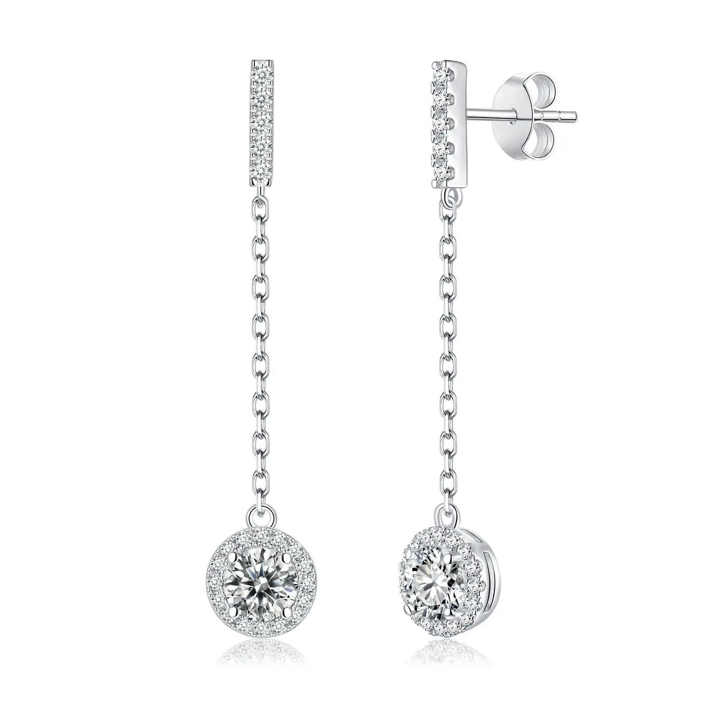 925 Sterling Silver 1Ct Moissanite Round Drop Tassel Earrings For Women