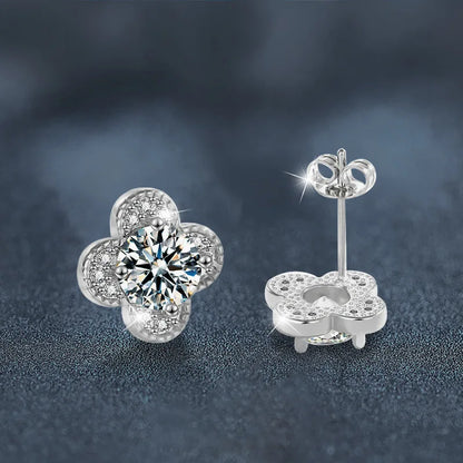 925 Sterling Silver 2ct Moissanite Four-Leaf Clover Stud Earrings Women