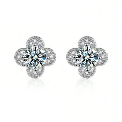 925 Sterling Silver 2ct Moissanite Four-Leaf Clover Stud Earrings Women