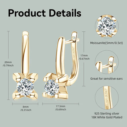 925 Sterling Silver 5mm D-Color Moissanite Huggie Hoop Earrings For Women
