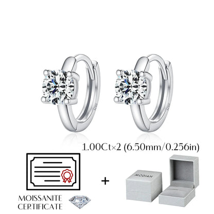 925 Sterling Silver D-Color Round Moissanite Sparkling Hoop Earrings for Women