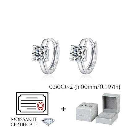 925 Sterling Silver D-Color Round Moissanite Sparkling Hoop Earrings for Women