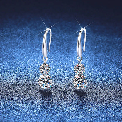 925 Sterling Silver 1.5ct Double Round Moissanite Stud Earrings For Women