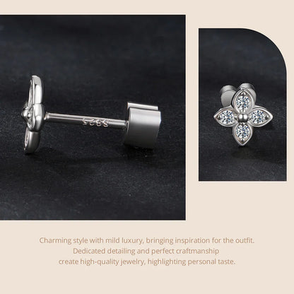925 Sterling Silver 4-Leaf Clover Moissanite Earrings Hypoallergenic Screwback