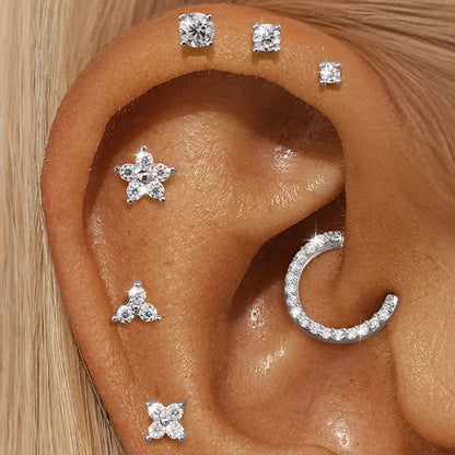 925 Sterling Silver Mini Moissanite Four-Claw Screw Stud Earrings For Women