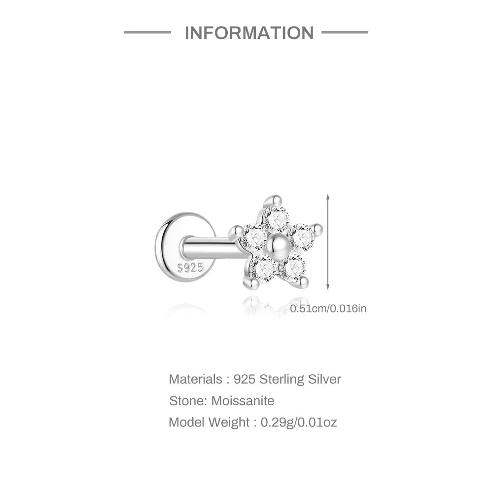 925 Sterling Silver Mini Moissanite Four-Claw Screw Stud Earrings For Women