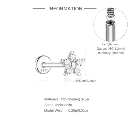 925 Sterling Silver Mini Moissanite Four-Claw Screw Stud Earrings For Women