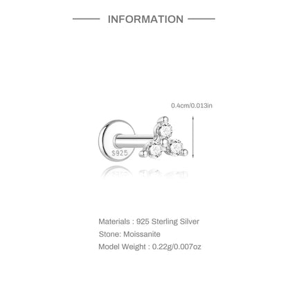 925 Sterling Silver Mini Moissanite Four-Claw Screw Stud Earrings For Women