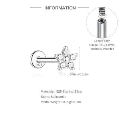 925 Sterling Silver Mini Moissanite Four-Claw Screw Stud Earrings For Women
