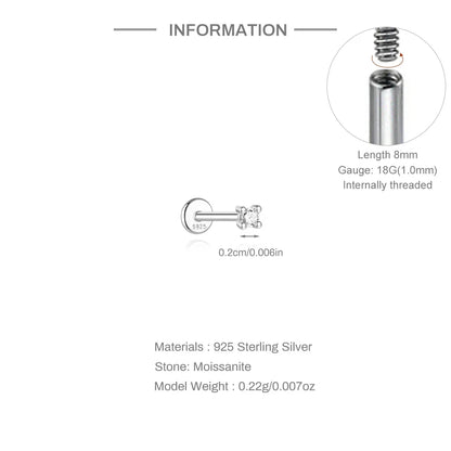 925 Sterling Silver Mini Moissanite Four-Claw Screw Stud Earrings For Women