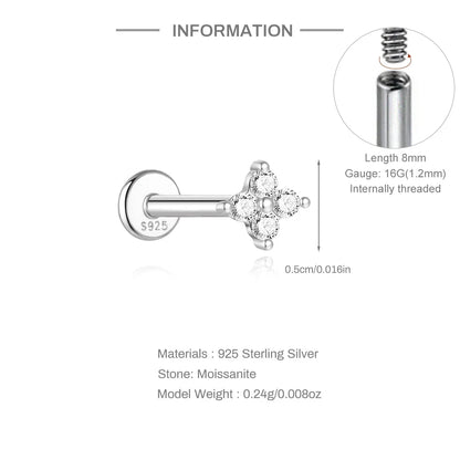 925 Sterling Silver Mini Moissanite Four-Claw Screw Stud Earrings For Women