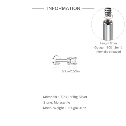 925 Sterling Silver Mini Moissanite Four-Claw Screw Stud Earrings For Women