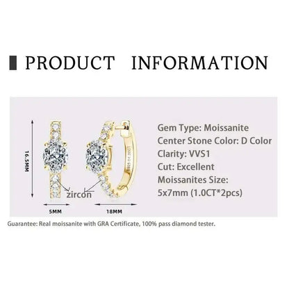925 Sterling Silver Moissanite 1 Ct Oval Stud Earrings For Women GIA