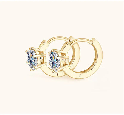 925 Sterling Silver Moissanite Clip-On Earrings Round Six-Prong White Gold