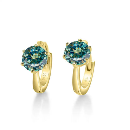 925 Sterling Silver Moissanite Clip-On Earrings Round Six-Prong White Gold