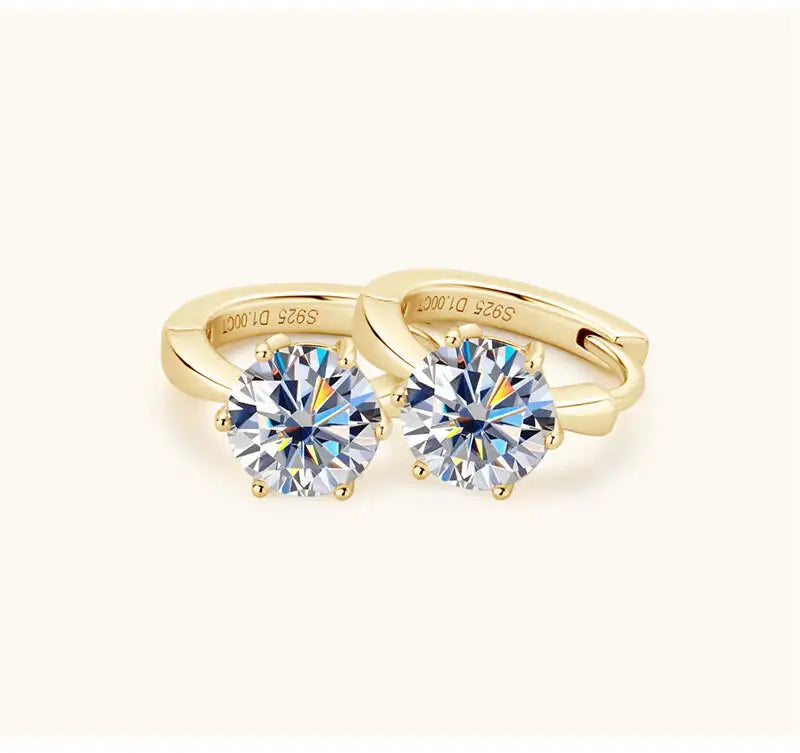 925 Sterling Silver Moissanite Clip-On Earrings Round Six-Prong White Gold