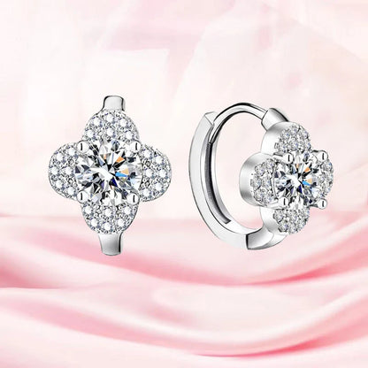 925 Sterling Silver Moissanite Clover Earrings 1ct Dainty Hoop Luxury