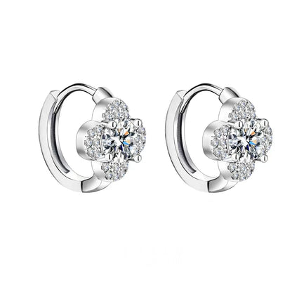 925 Sterling Silver Moissanite Clover Earrings 1ct Dainty Hoop Luxury