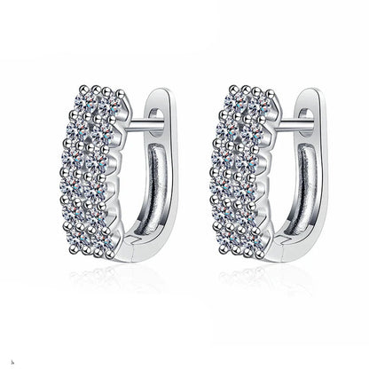 925 Sterling Silver Moissanite Double Row Stud Earrings 0.72ct x2 Simple